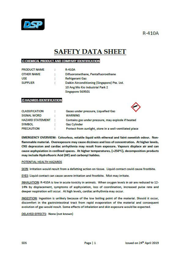 R410A Materials Safety Data Sheet