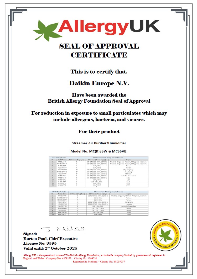 Allergy Seal of Approval Certificate