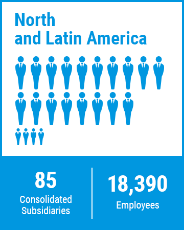 North and Latin America 85 Consolidated Subsidiaries 18,390 Employees