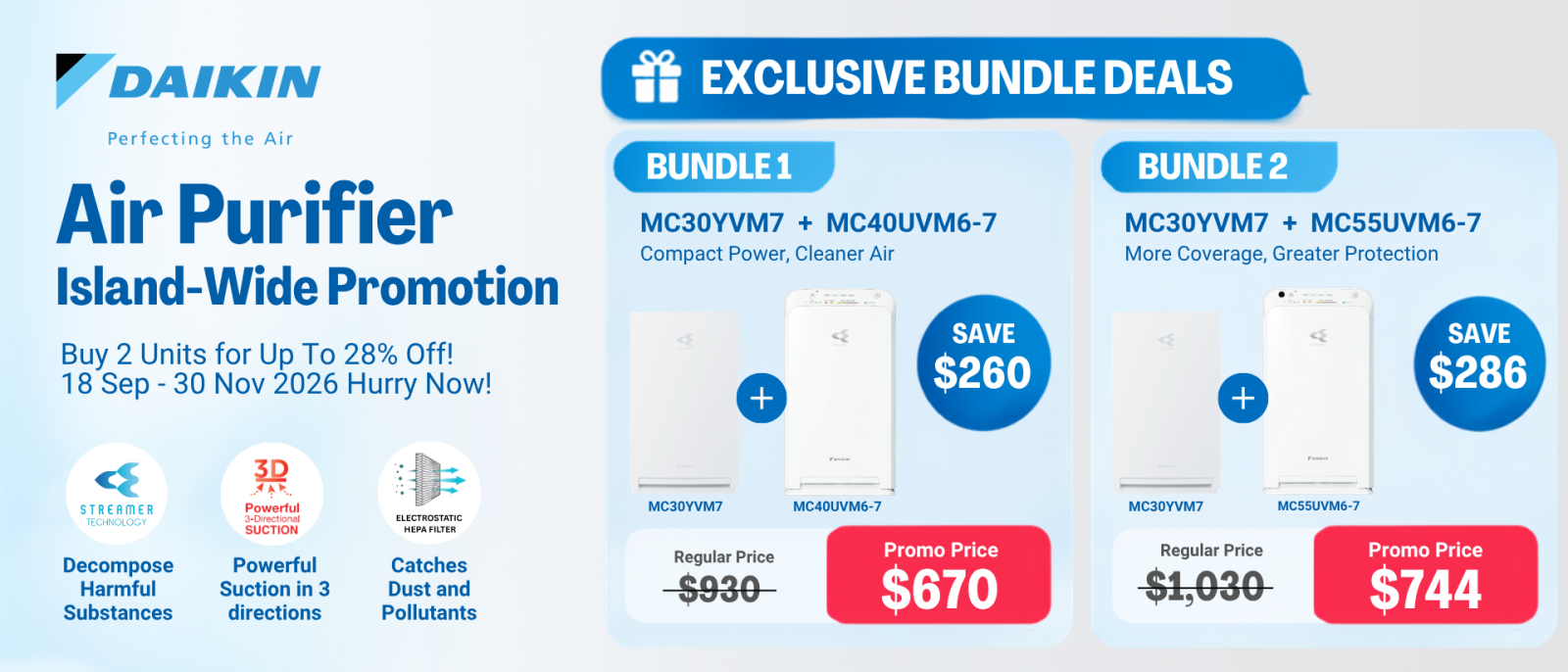 Daikin Streamer Air Purifier Island-Wide Promo